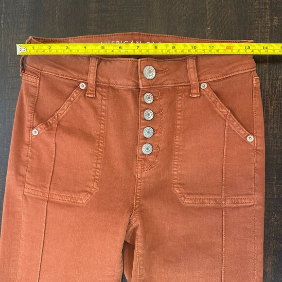 American Eagle Women’s Burnt Orange Button Fly Skinny Pants Size 4 X-Long - Picture 3 of 5